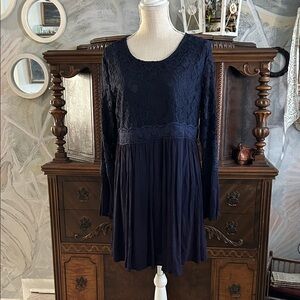 Navy Long Sleeve Lace Dress